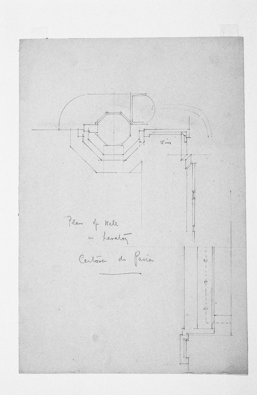 Plan du puits dans les lavabos, Certosa di Pavia, 1891 - Charles Rennie Mackintosh
