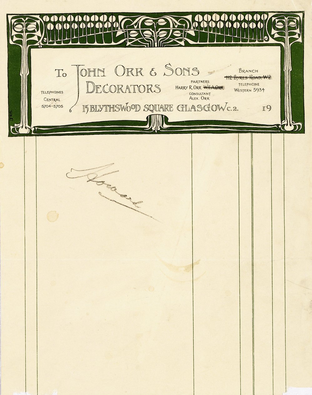 Conception de papeterie pour John Orr & Sons, Glasgow, vers 1894-1898 - Charles Rennie Mackintosh