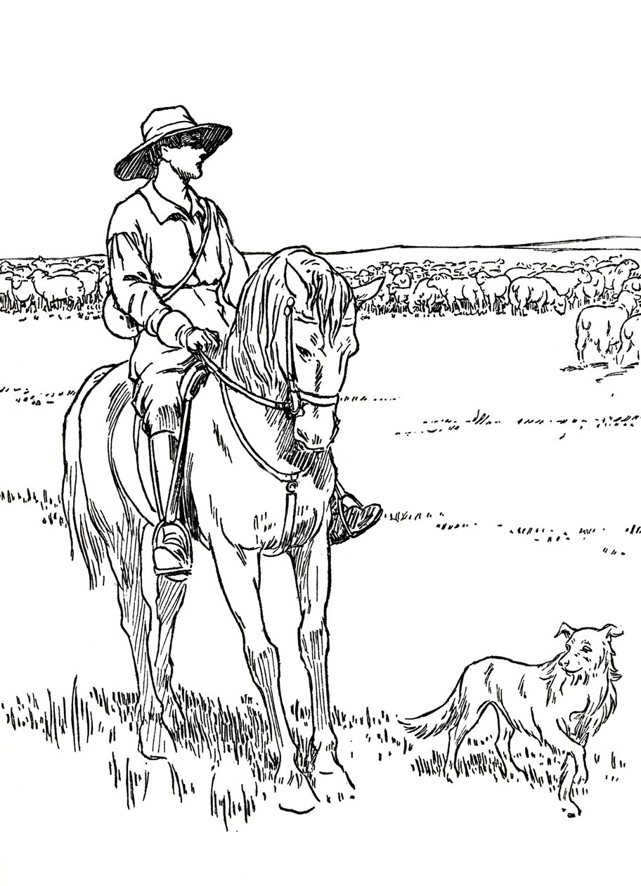 Une station de moutons en Australie, 1912 - Charles Robinson