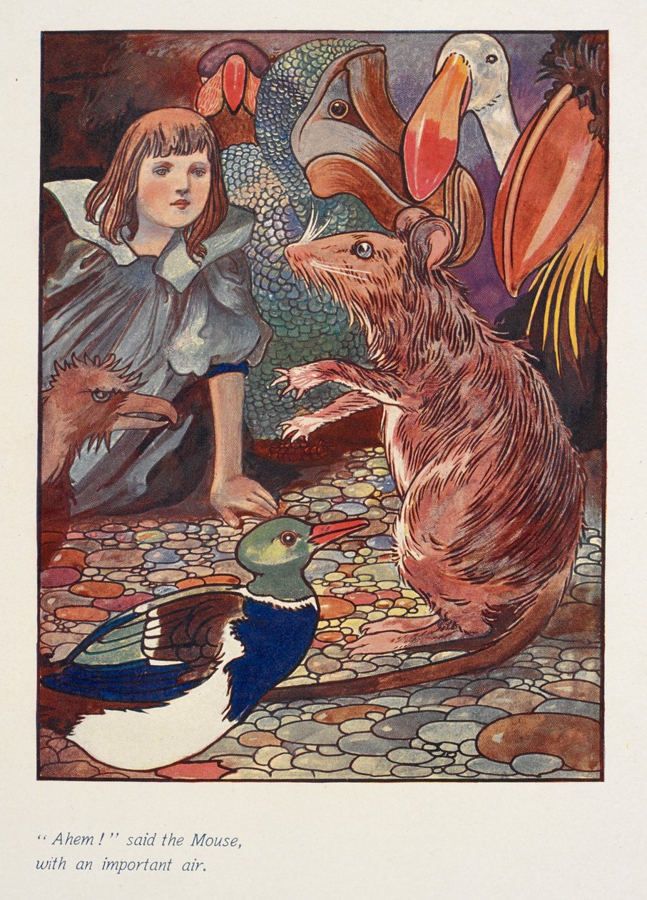 « Ahem ! » dit la souris, avec un air important. Alice avec une souris et d