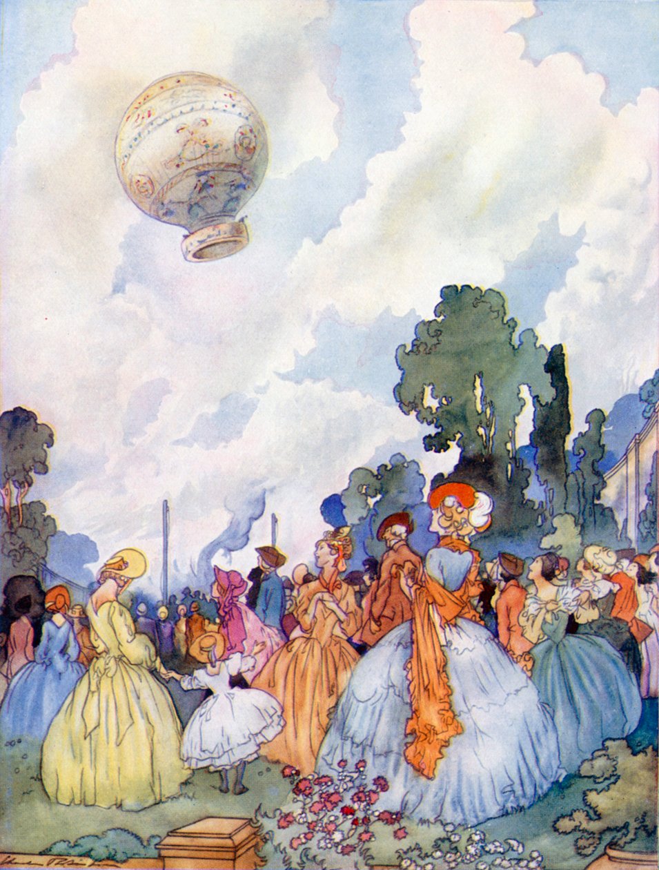 Ascension du ballon de Montgolfier à Annonay, près de Lyon, le 5 juin 1783 (lithographie couleur) - Charles Robinson