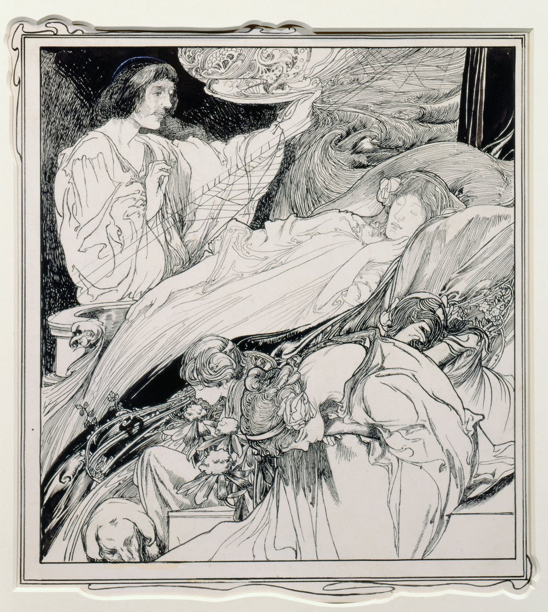 Là Elle Était, Si Belle, illustration de Briar Rose, The True Annals of Fairyland - The Reign of King Herla, pub. par J.M. Dent & Co. Ltd., 1900 - Charles Robinson