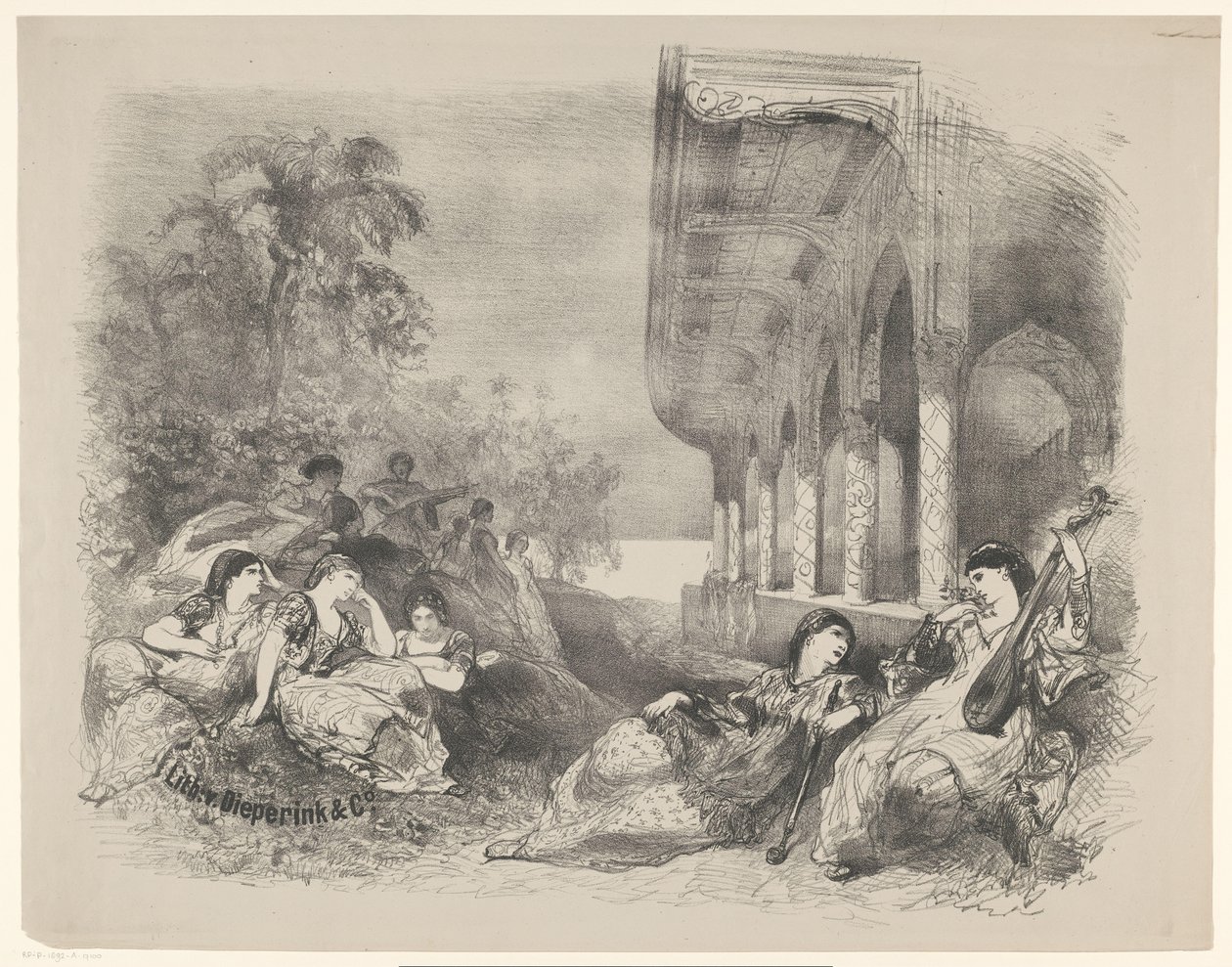 Scène de pièce de théâtre avec des femmes orientales - Charles Rochussen