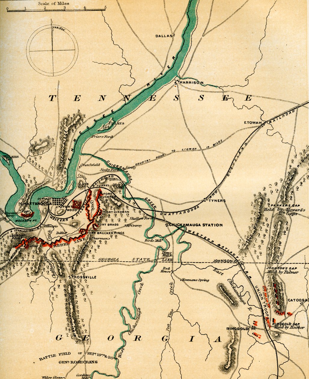 Carte de Chattanooga et de ses défenses, Tennessee, 1862-1867 - Charles Sholl