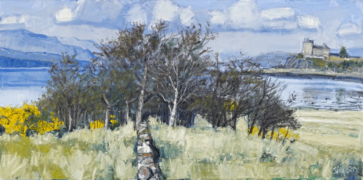 Arbres et château, Mull, 2010 (huile sur toile) - Charles Simpson