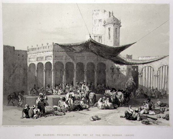 Pendjab : Soldats sikhs recevant leur solde au Royal Durbar, Lahore, planche 12 de 