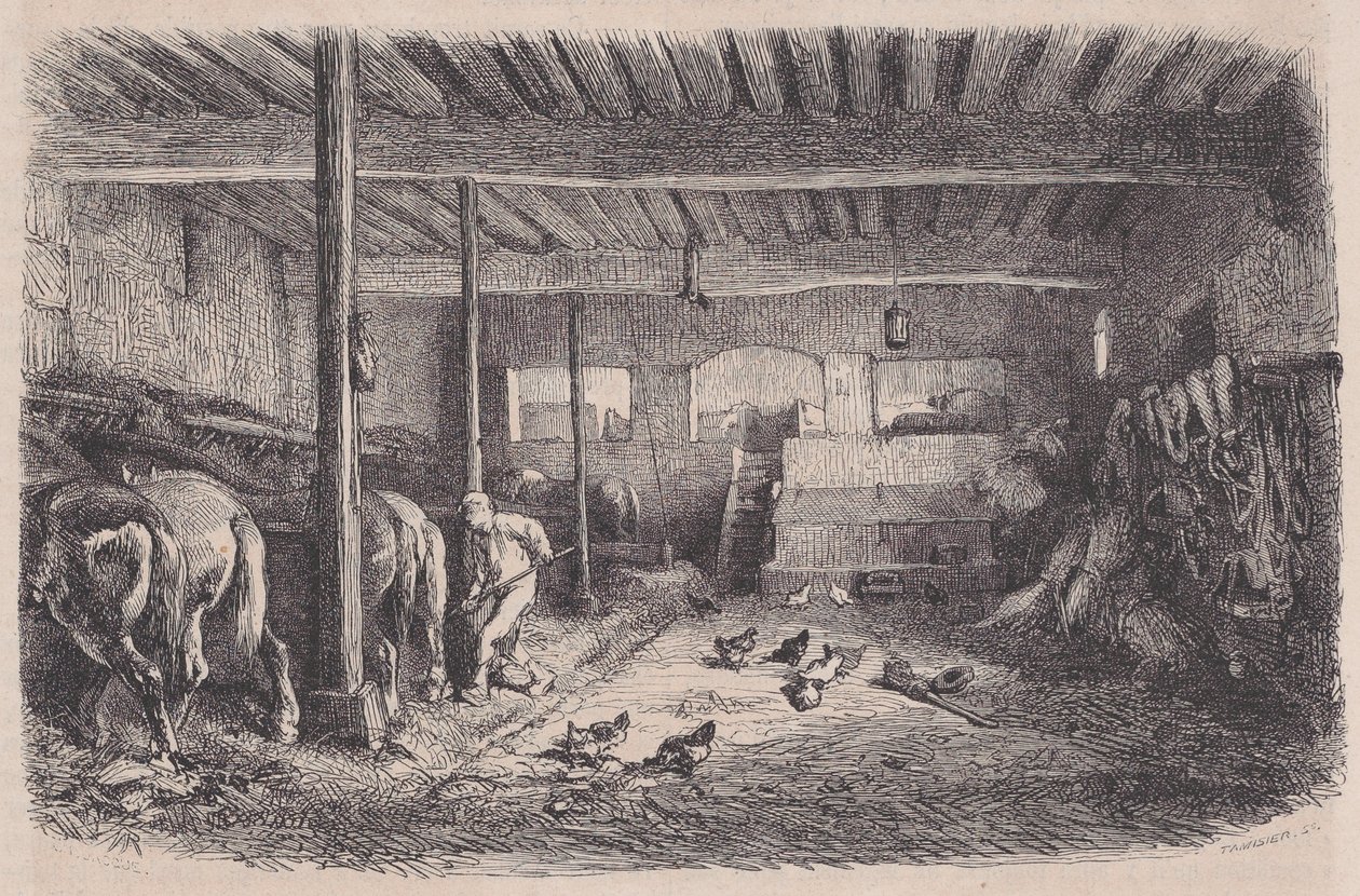 Une étable, du Magasin Pittoresque, vers 1852 - Charles Tamisier