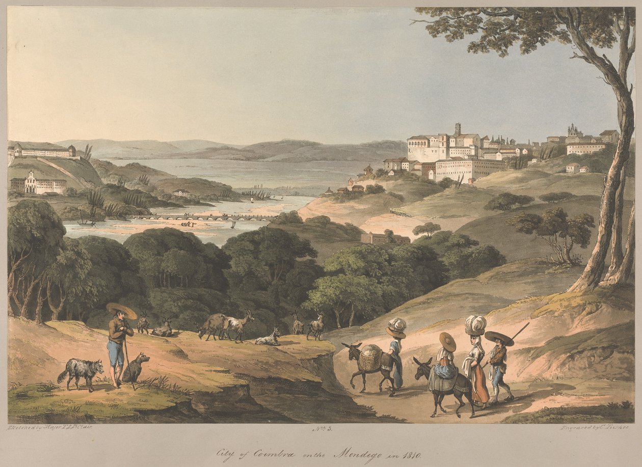 N° 3  La ville de Coimbra, sur le Mondego, en 1810 - Charles Turner