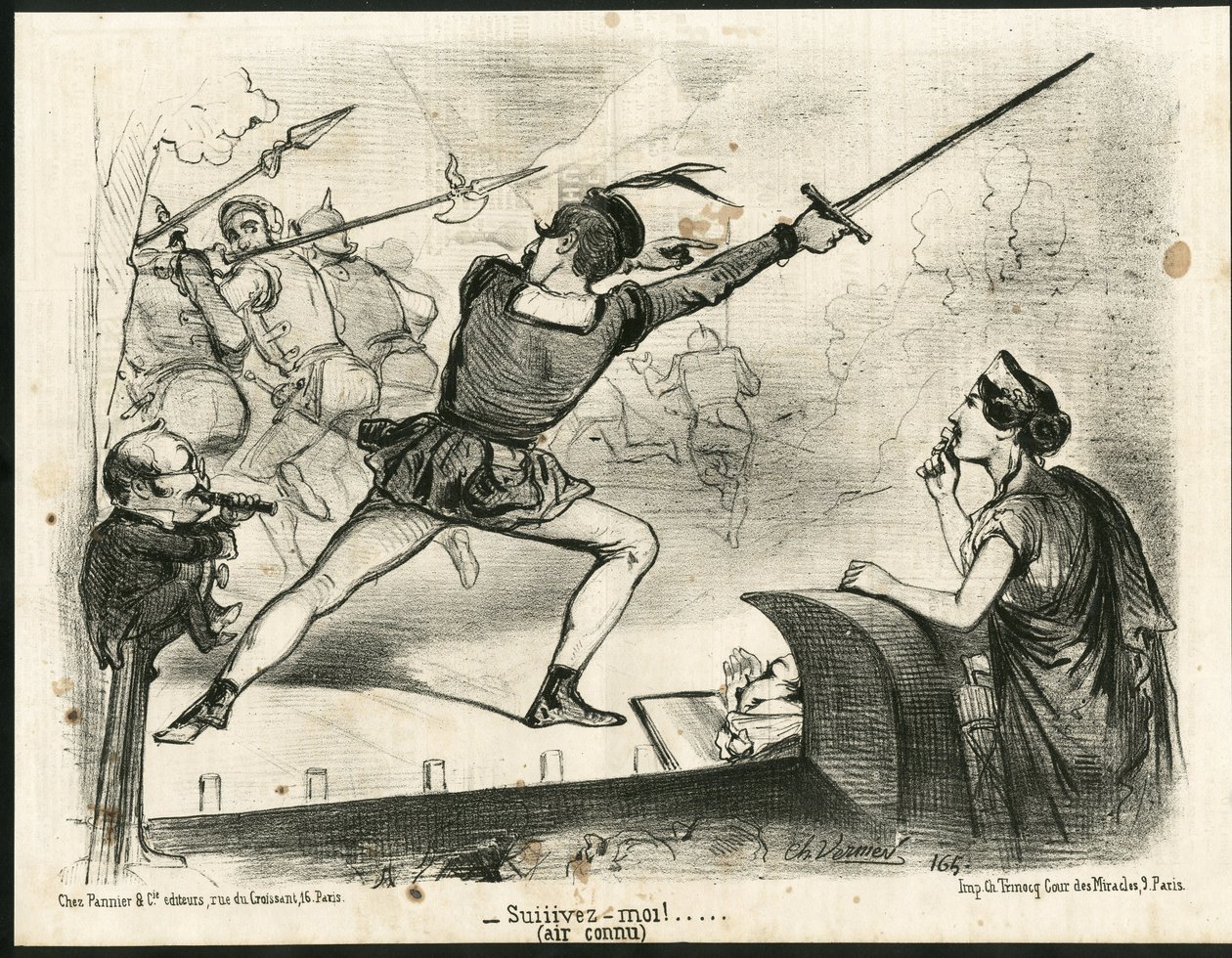 Illustration de Charles Vernier dans Le Charivari - Théâtre, Président de la République - Thiers Adolphe, Napoléon III - Charles Vernier