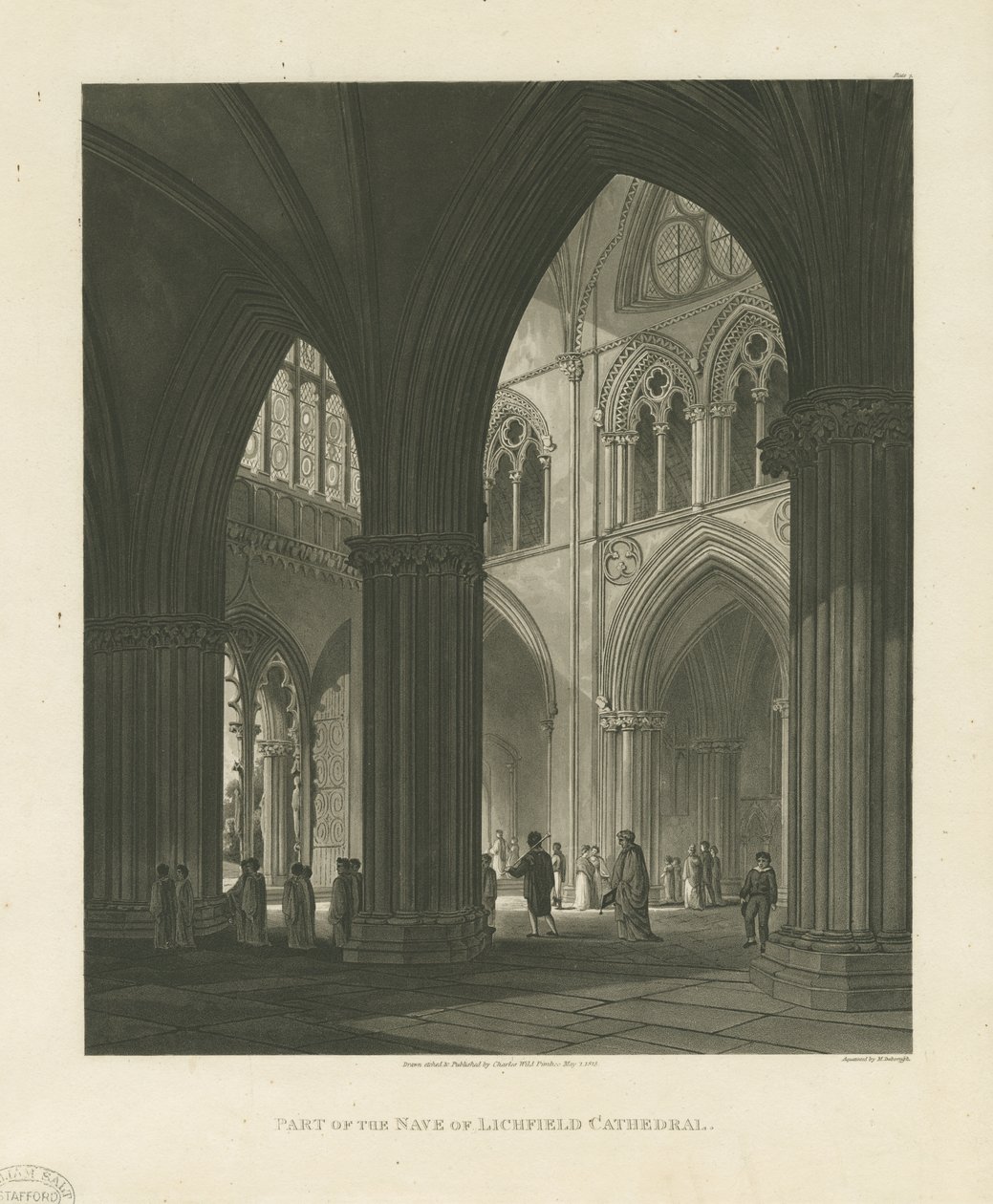 Intérieur de la cathédrale de Lichfield - Nef (gravure aquatinte) - Charles Wild