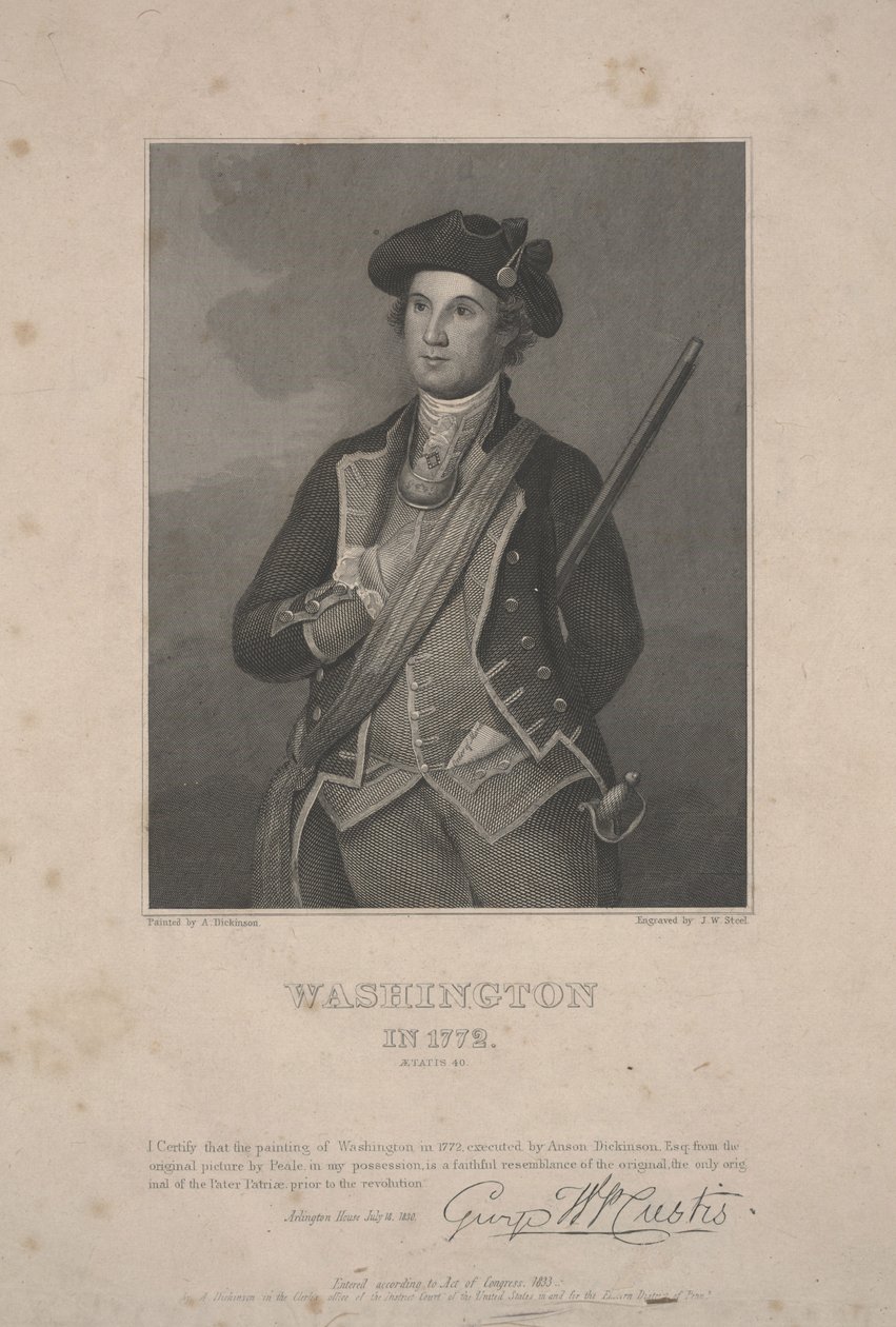 Washington en 1772, dessiné par Anson Dickinson (gravure sur acier) - Charles Willson (after) Peale