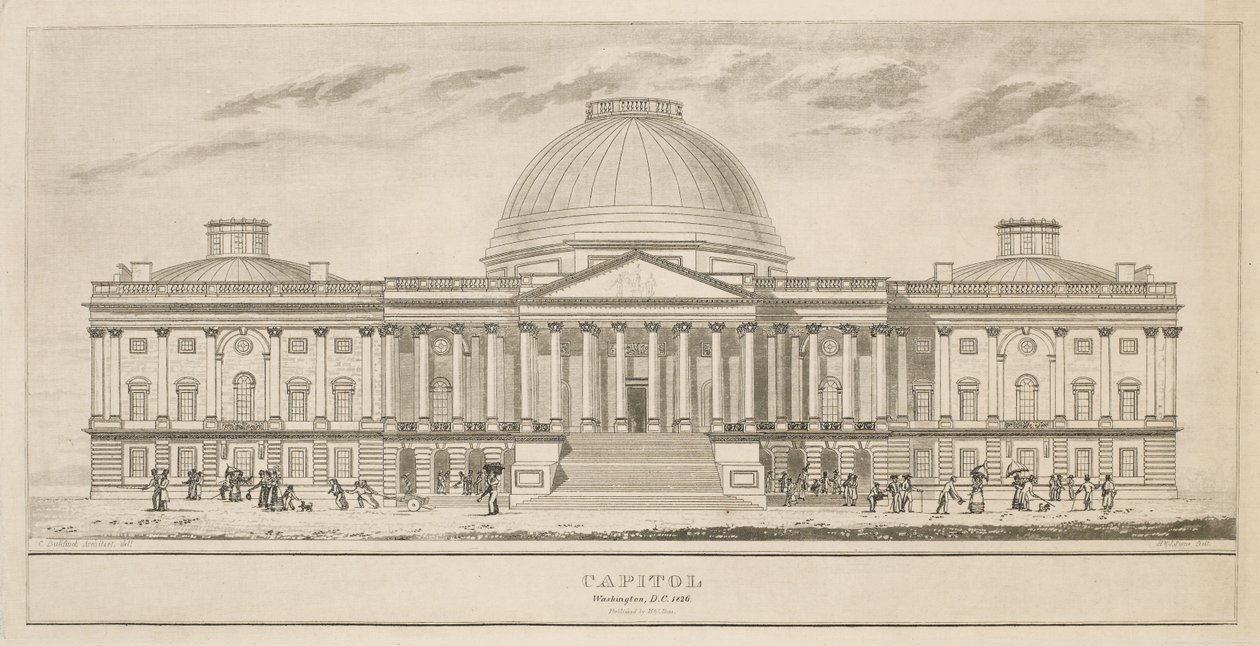 Capitole, Washington, D.C., gravé par Henry et James Stone (florissant 1822-1849), 1826 (aquatinte et gravure au trait sur papier) - Charles after Bulfinch