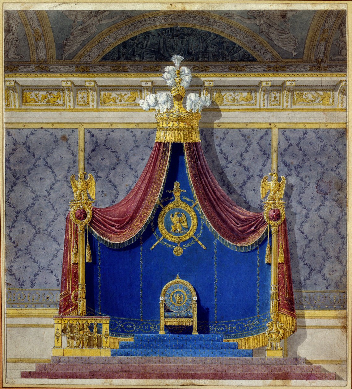 Art France : Le trône de Napoléon Ier au Palais des Tuileries créé par Charles Percier (1764-1838) et Pierre François Léonard Fontaine (1762-1853), architectes et décorateurs français. Collection privée - Charles and Fontaine Pierre Percier
