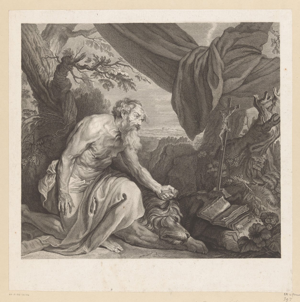 Jérôme avec un lion endormi et un crucifix - Charles de Beauvais (rejected attribution)