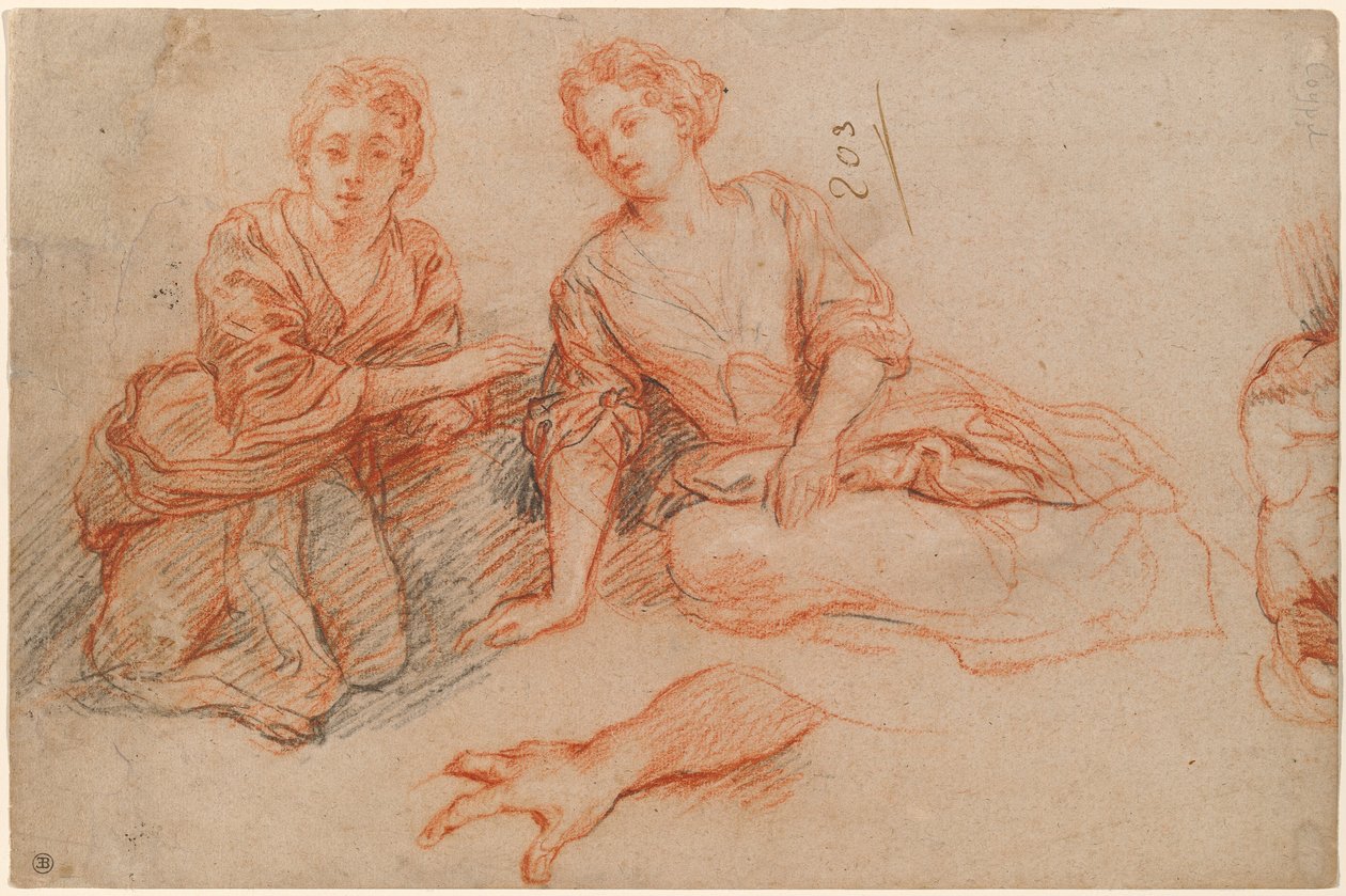 Deux jeunes femmes assises par terre [recto] - Charles de la Fosse