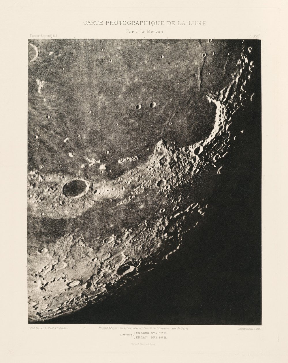 Carte photographique de la lune, planche XVII (Photographic Chart of the Moon, plate XVII),March 22 - Charles le Morvan