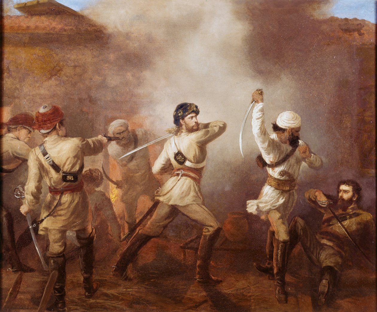 Capitaine Charles John Stanley Gough (1832-1912) pendant la révolte indienne à Khurkowhah le 15 août 1857, vers 1860 - Chevalier Louis William Desanges