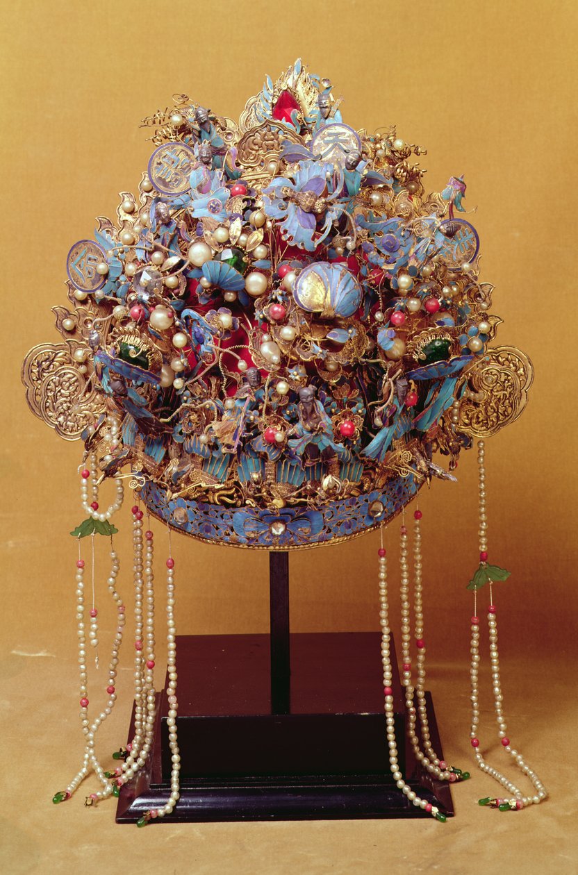Coiffe ornée de perles de verre colorées - Chinese School