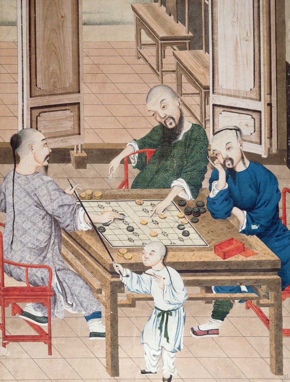 Un jeu de stratégie en Chine, fin du 18ème siècle (aquarelle sur papier) - Chinese School