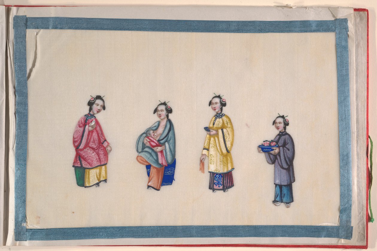 Album, fin du 19e siècle (album de douze feuilles ; encre et couleur sur papier à moelle, relié en damas rouge) - Chinese School