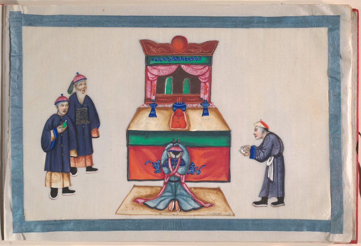 Album, fin du 19e siècle (album de douze feuilles ; encre et couleur sur papier à moelle, relié en damas rouge) - Chinese School