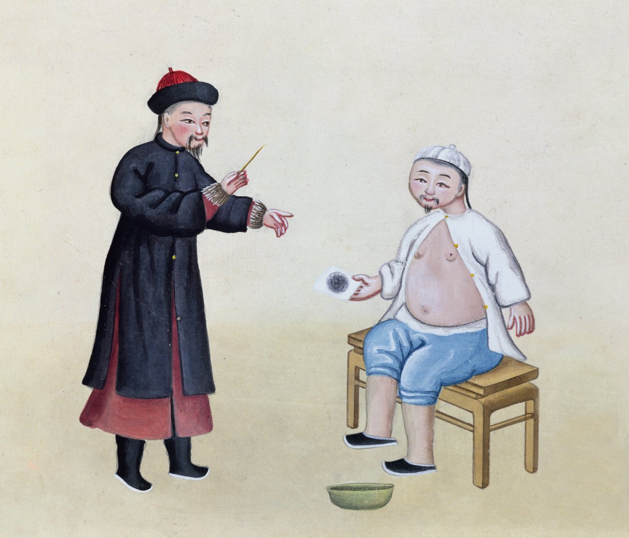 Un acupuncteur avec son patient, vers 1785 - Chinese School