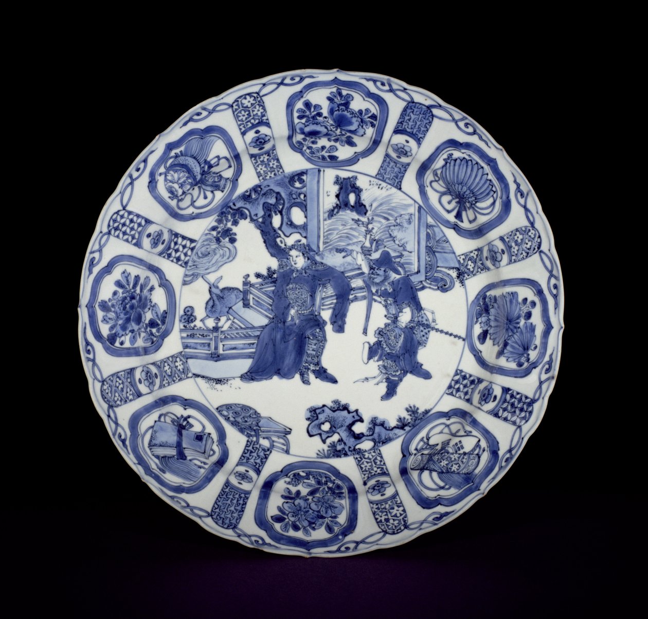 Plat kraak bleu et blanc peint avec des guerriers, Wanli, 1590-1610 (porcelaine) - Chinese School