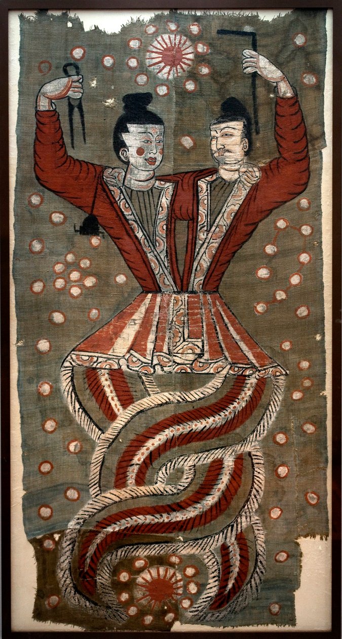 Figures mythologiques chinoises Fuxi et Nuwa, 7ème siècle après J.-C. - Chinese School