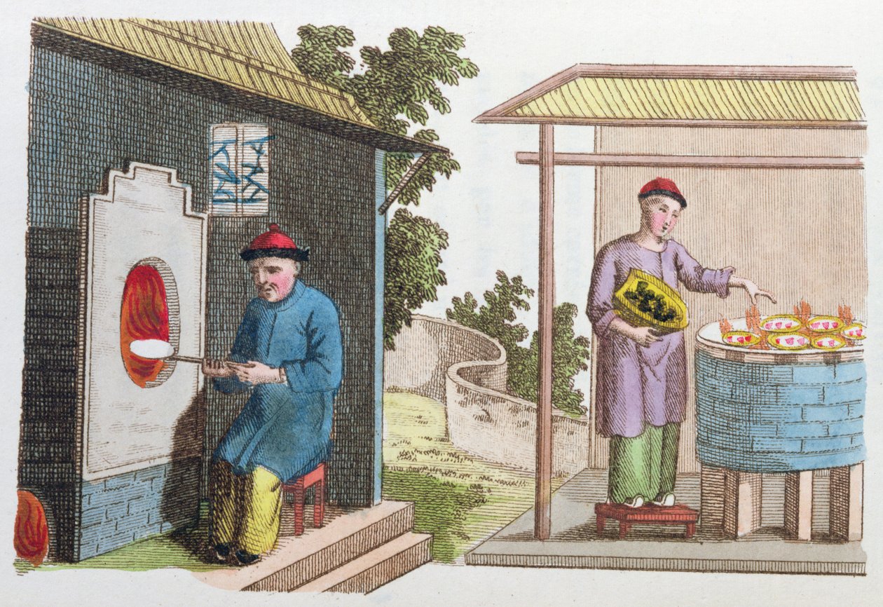 Cuisson de la porcelaine en Chine à la fin du 18e siècle, de La Chine en Miniature, par J.B. Breton, Paris, édité par Nepveu, 1811 - Chinese School