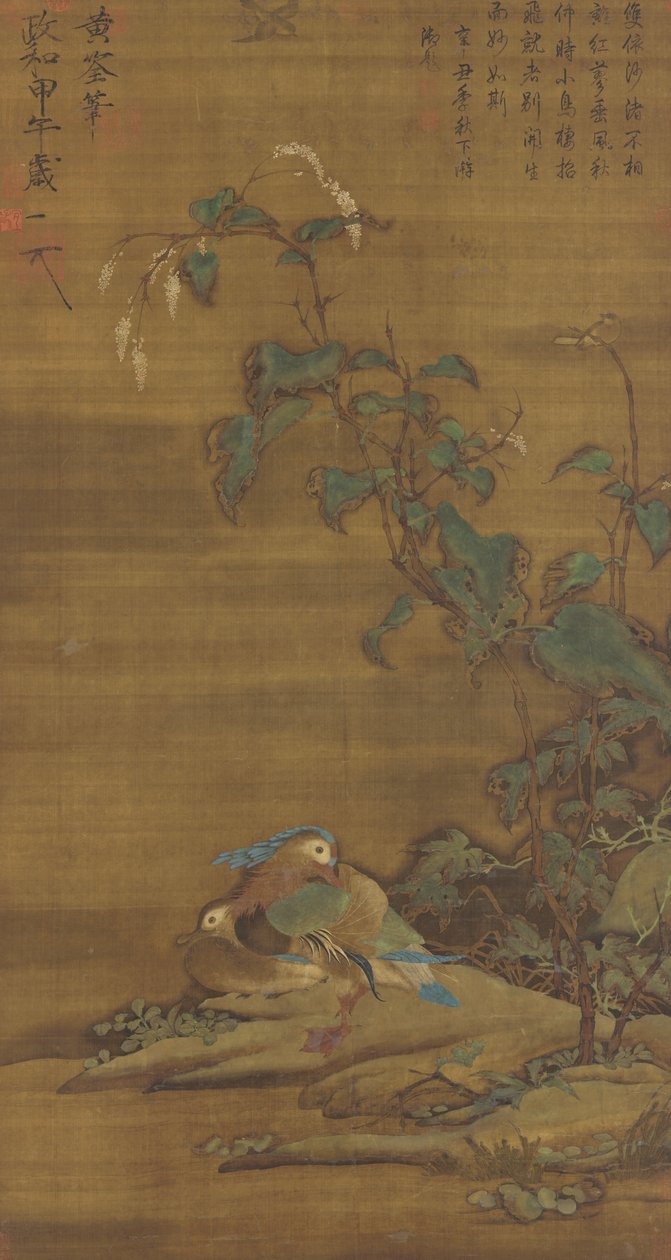 Canards mandarins sous des renouées, dynastie Ming ou Qing, XVe-XVIIIe siècle - Chinese School