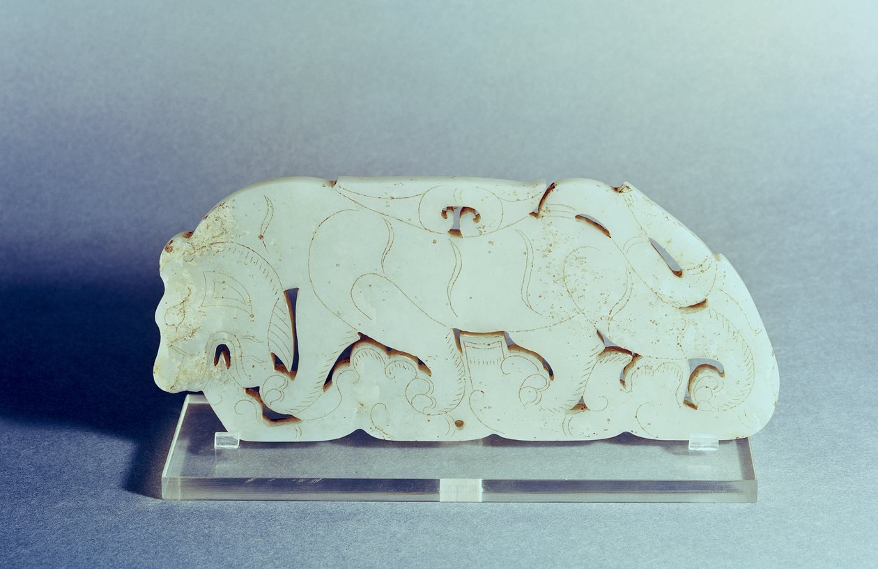 Plaque en forme de tigre, dynastie Han (206-220) (jade) - Chinese School