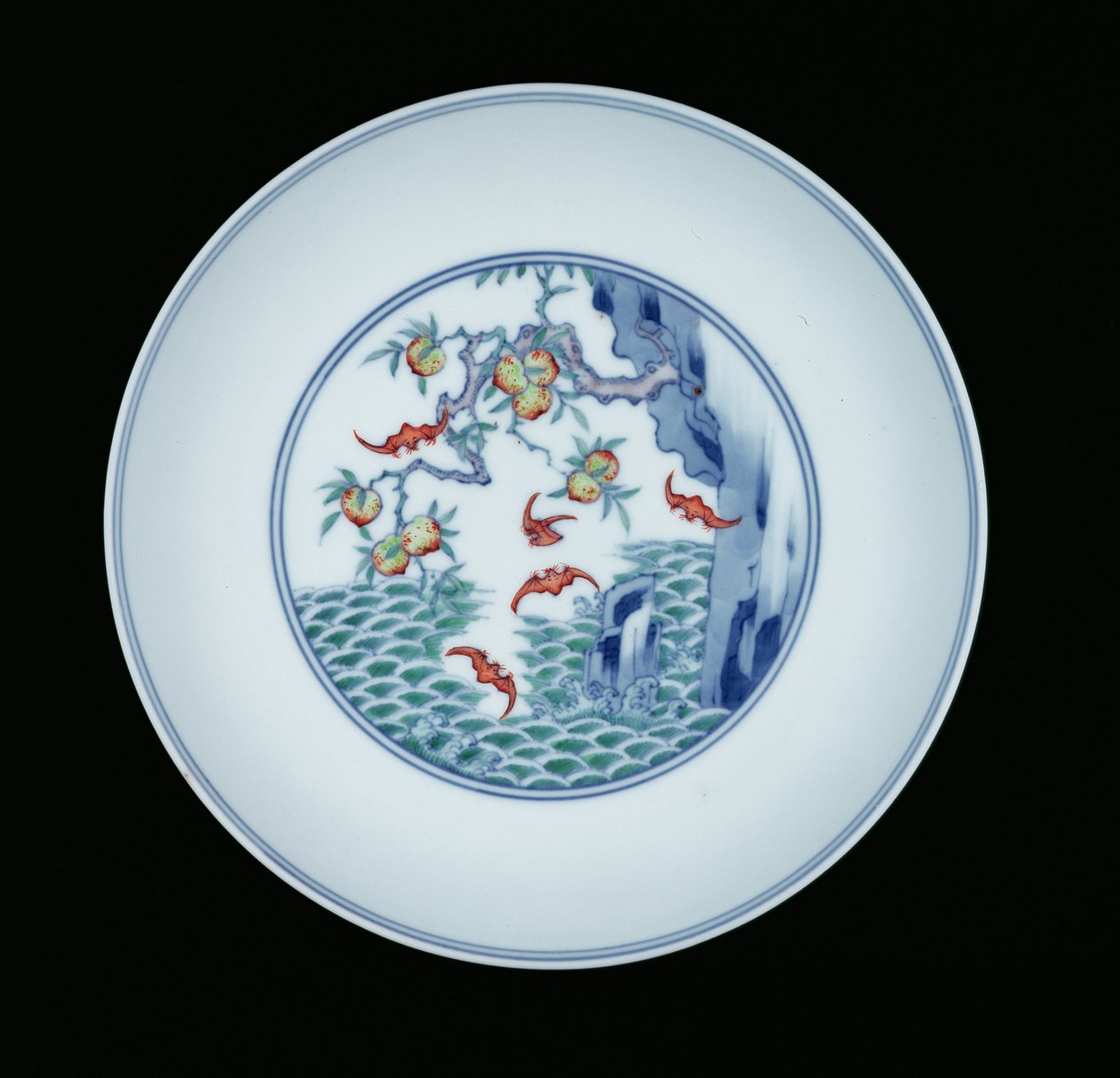 Plat en porcelaine peint en bleu sous glaçure et émaux ducai, 1723-1735 - Chinese School