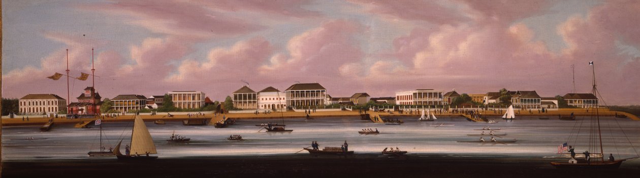 La régate de Shanghai avec vue sur le Bund, vers 1850 - Chinese School