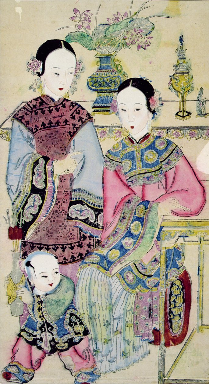 Deux femmes avec un enfant, Yangliuqing - Chinese School