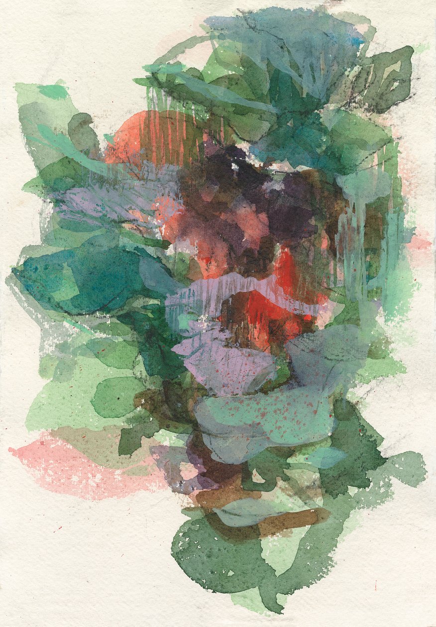 Composition abstraite, Formes organiques/série végétale, 2021, aquarelle, encre, fusain et gouache sur papier aquarelle - Ching Fun Tso