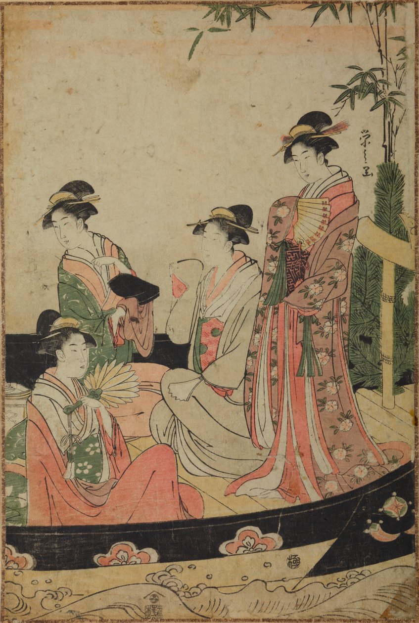 Quatre femmes dans un bateau lors d