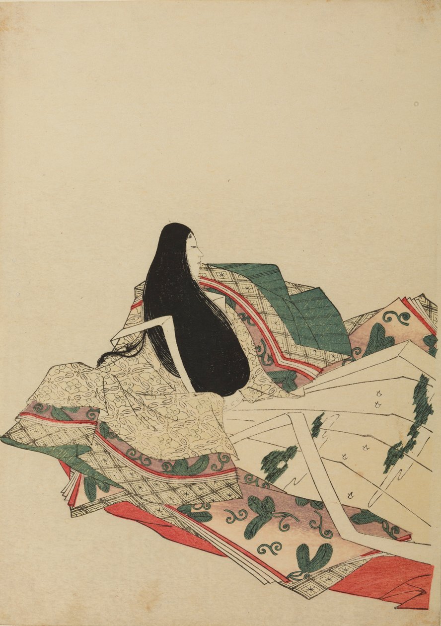 Dame de cour assise, vue de trois quarts de dos, planche de l