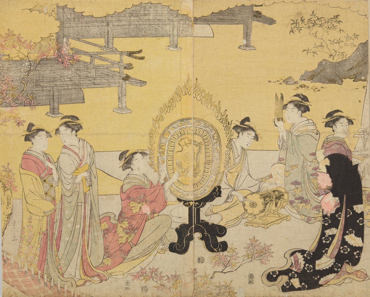 Groupe de femmes avec des instruments de musique, de la série Furyu yatsushi Genji - Chobunsai Eishi