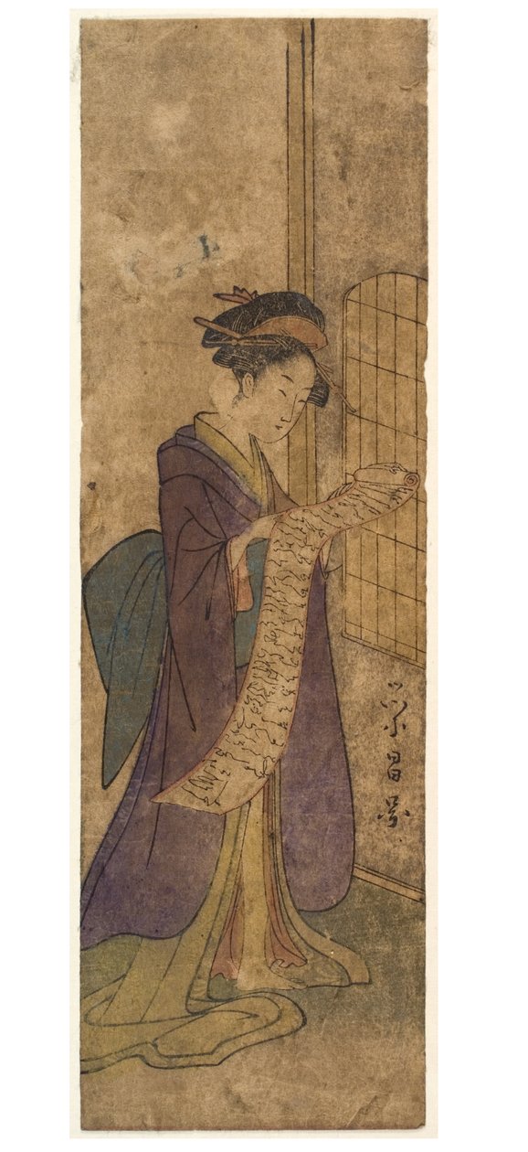 Dame lisant une longue lettre en rouleau - Chobunsai Eishi