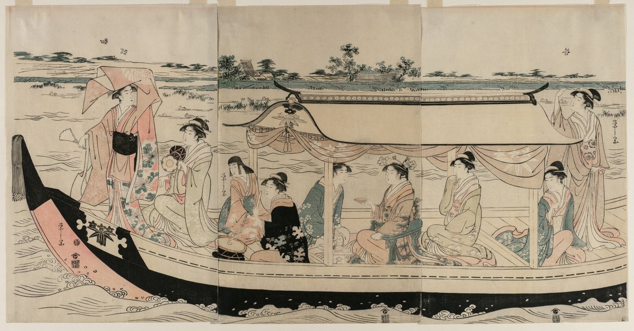 Femmes dans un bateau de plaisance sur la rivière Sumida, début des années 1790 - Chobunsai Eishi