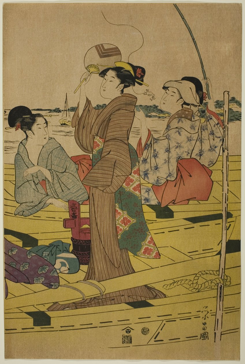 Femmes sur un bateau de pêche - Chokosai Eisho