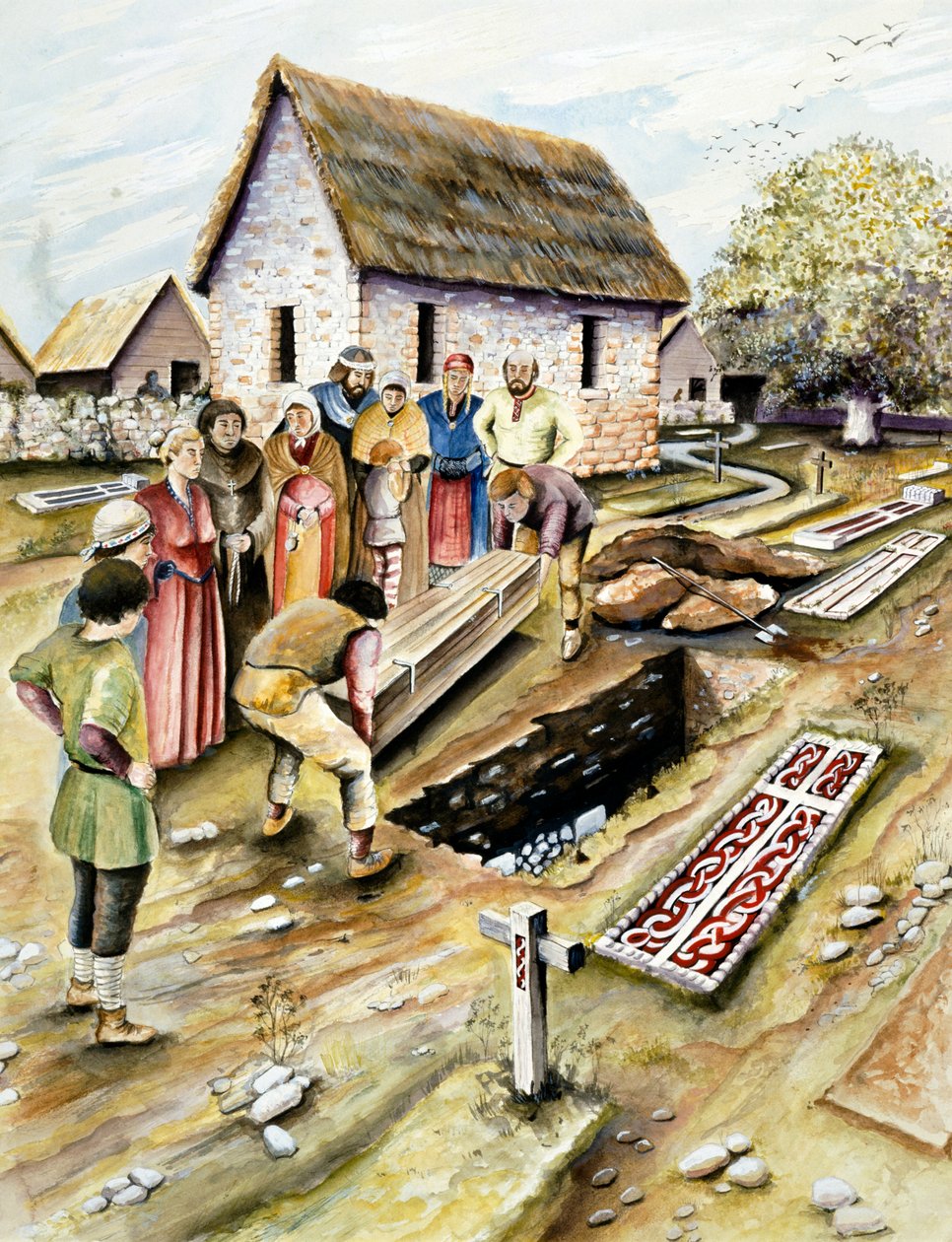 Enterrement viking dans un cimetière, York, Yorkshire, 10ème siècle, vers 2000 - Chris Evans