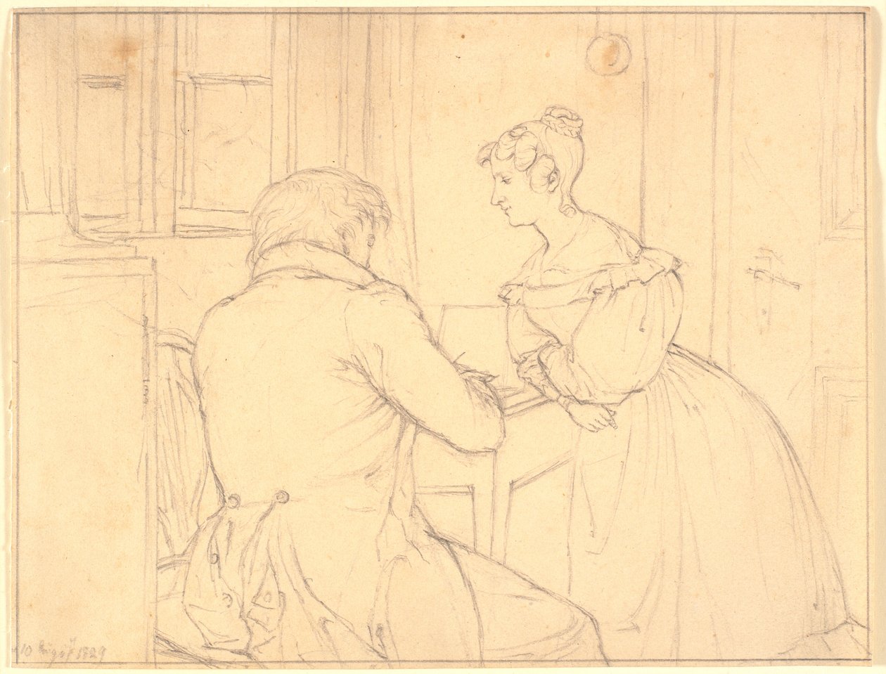 Le peintre C.D. Gebauer dessinant pour Mademoiselle Margrethe Hahn - Christen Købke