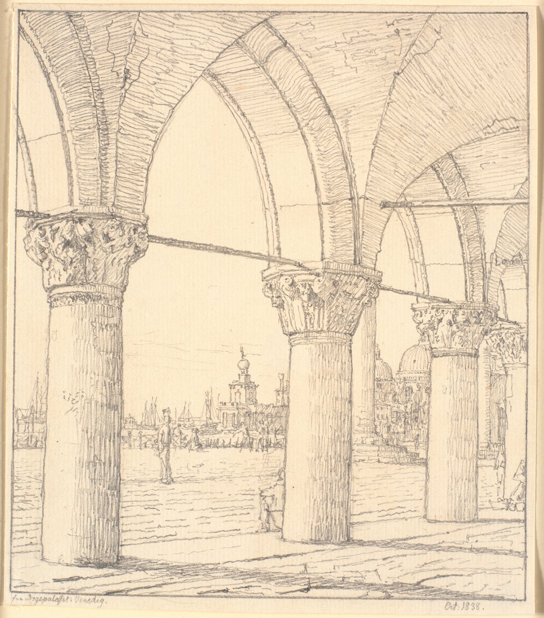 Partie de la colonnade sous le palais des Doges à Venise - Christen Købke