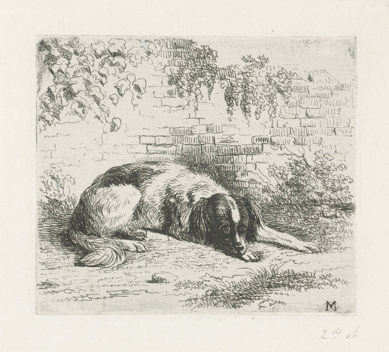 Chien couché devant un mur - Christiaan Wilhelmus Moorrees