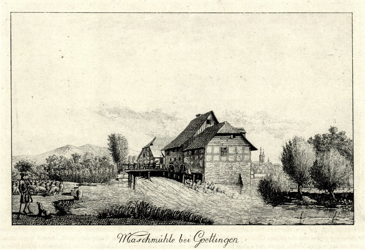 Ancien moulin de Maschmühle sur la Leine au nord de Göttingen, en arrière-plan à gauche le Hainberg, à droite la ville - Christian Andreas Besemann
