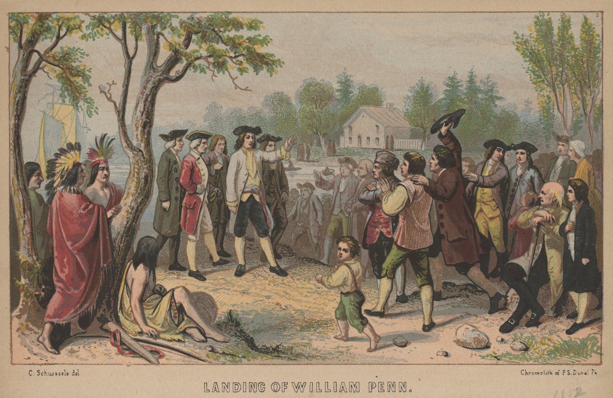 Débarquement de William Penn, litho par P.S. Duval, 1852 - Christian Schuessele