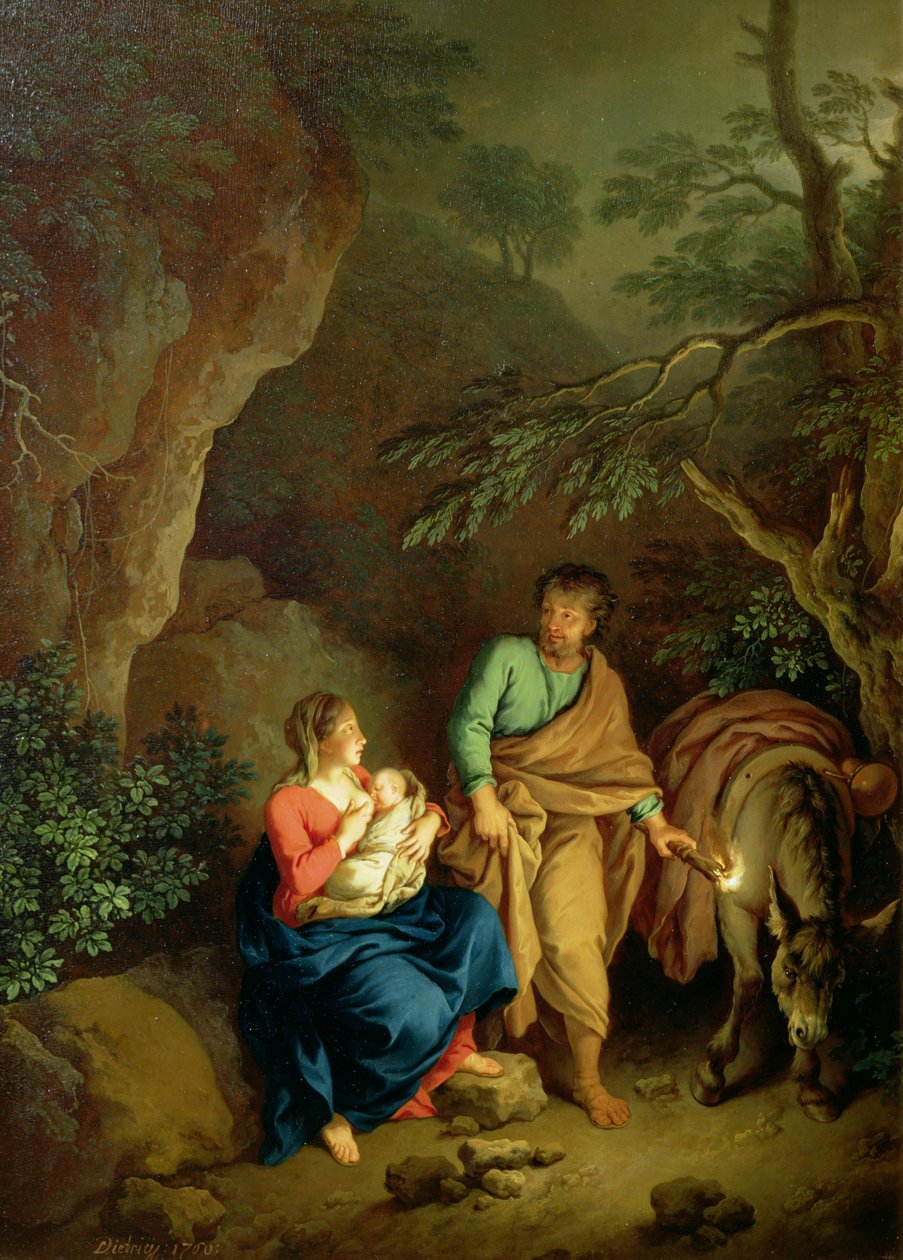 Repos pendant la fuite en Égypte, 1760 - Christian Wilhelm Ernst Dietrich