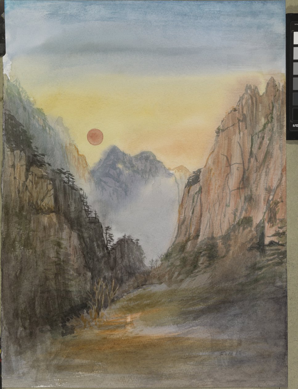 Soleil rose (or) Montagnes jaunes, 2015 (aquarelle sur papier) - Christian Furr