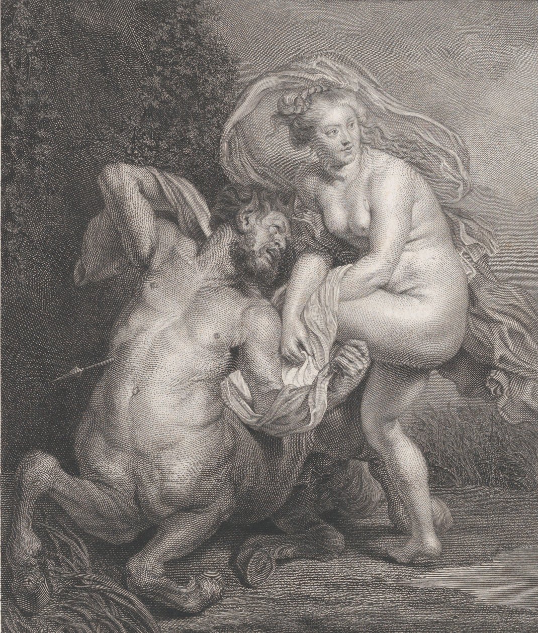 Déjanire recevant la tunique empoisonnée de Nessus, et le centaure blessé tombant - Christian Gottfried Schulze